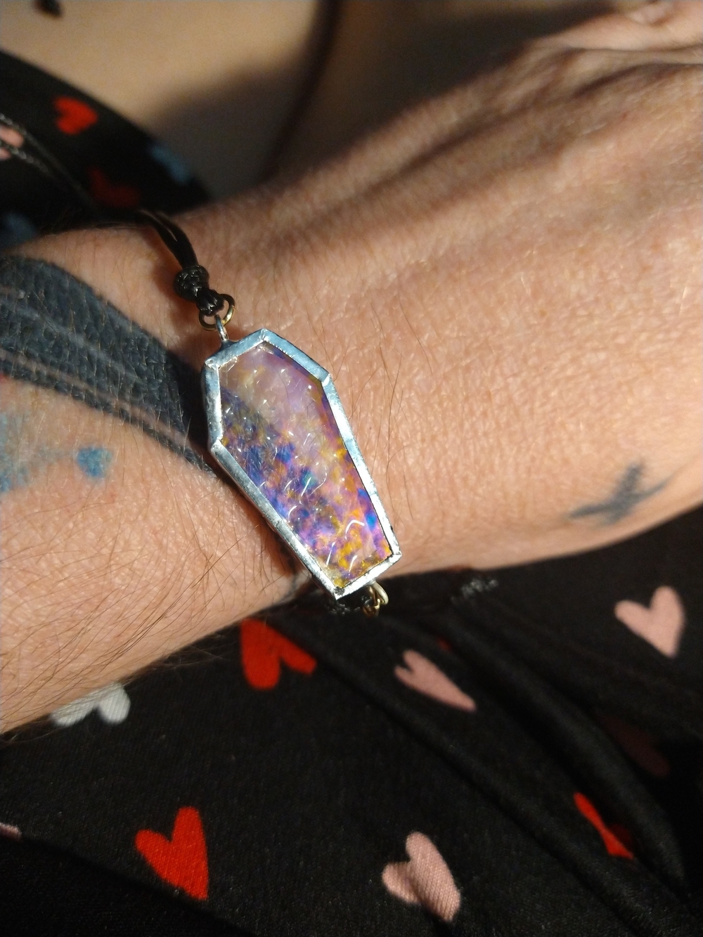 Iridescent Coffin Stained Glass Bracelet - Pink/Blue